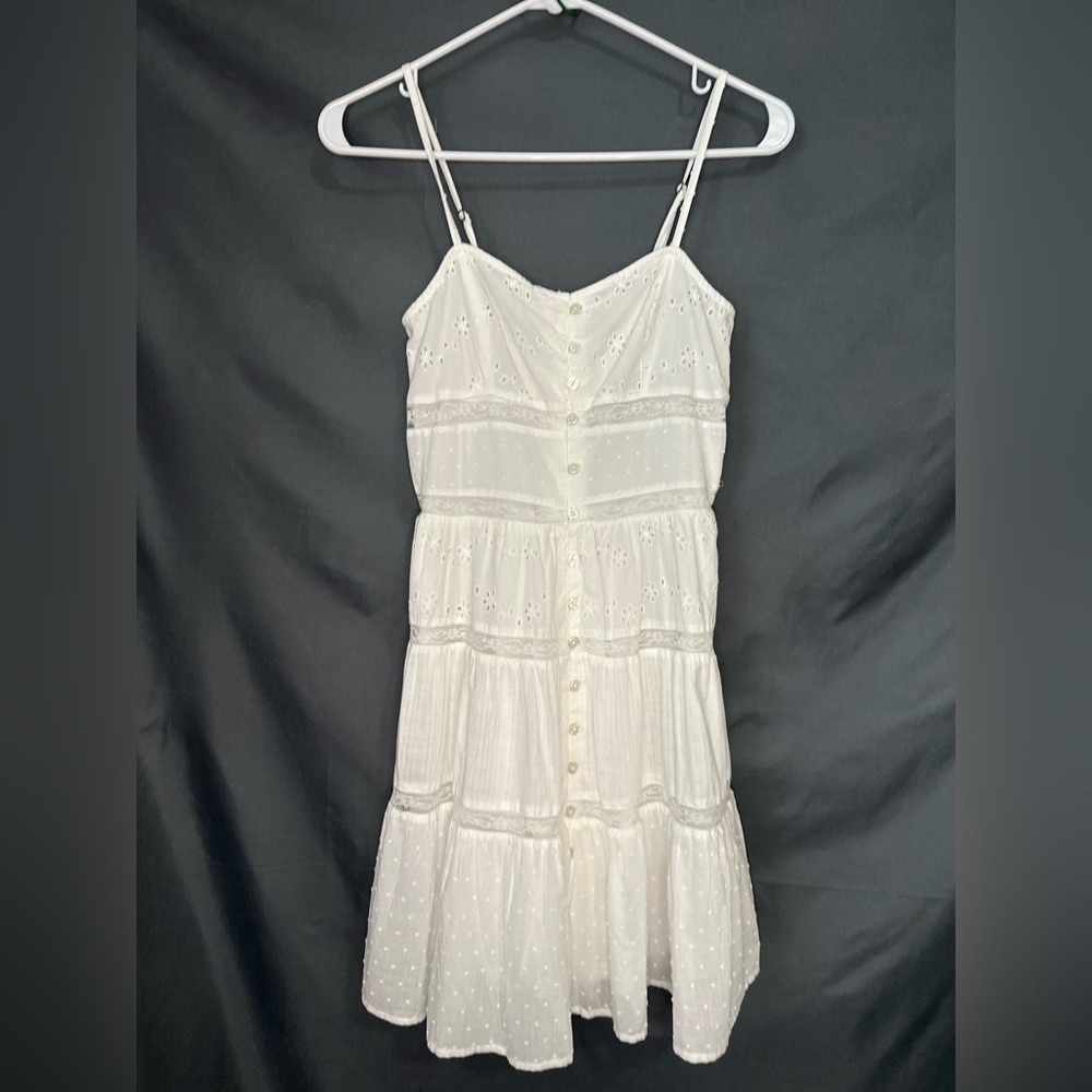 AEROPOSTALE White Eyelet Tiered Midi Sundress Spaghetti Strap Summer NWT Size XS